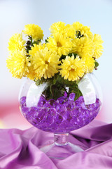 Beautiful flowers in vase with hydrogel