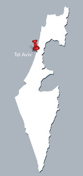 map of Israel with red push pin indicating Tel Aviv