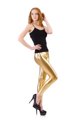 Fototapeta premium Young redhead girl in tight leggings