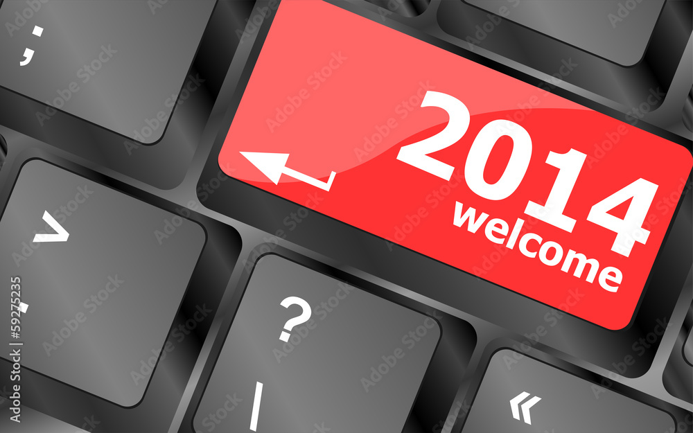Poster new year concept: welcome 2014 key on the computer keyboard