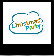 christmas party holidays word on cloud, isolated photo frame