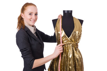 Young tailor isolated on white background