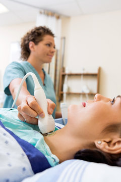 Patient Undergoing Ultrasound Test Of Neck