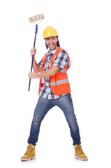 Painter with roller isolated on the white