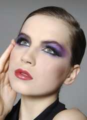 Closeup Beautiful Brunette Girl. Luxury Makeup