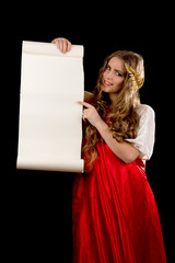 Ancient greece woman .holding a scroll