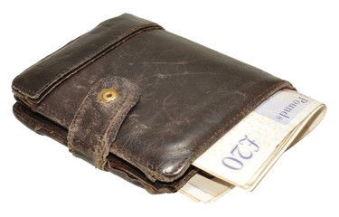 Old Leather Wallet And Bank Notes