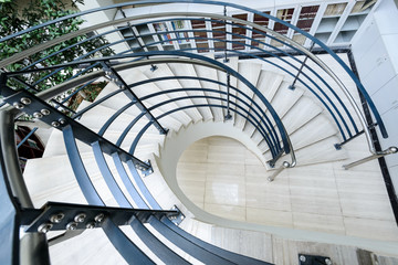 Sleek metal spiral staircase