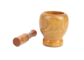 Wooden mortar with pestle.