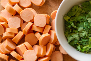 sliced sausage with vegetables