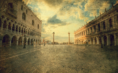 San Marco square. Picture in artistic retro style.