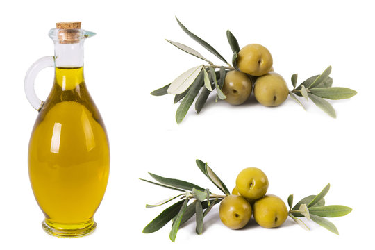 composition of oil bottles and olives
