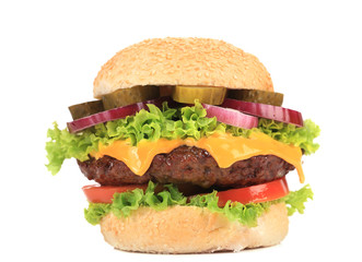 Big appetizing fast food hamburger.