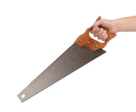 Metal saw in hand.