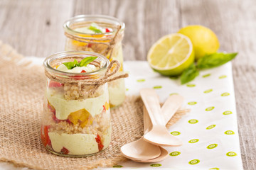 Verrine with quinoa, bell pepper and avocado