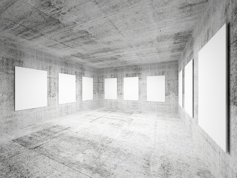 Empty art gallery concrete hall interior