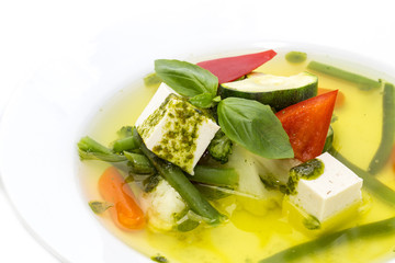 soup made of vegetables on a table in a restaurant