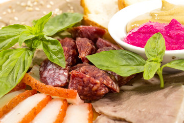 meat dish with several kinds of sausages