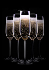 champagne glass on black background