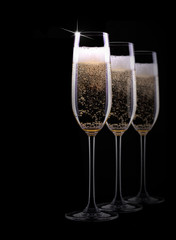 champagne glass on black background