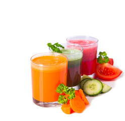Fresh juice, mix fruits and vegetable isolated on white 