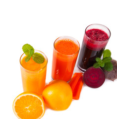 Fresh juice, mix fruits and vegetable isolated on white 