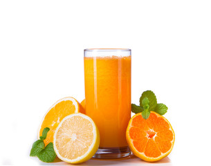 Composition with glass of orange juice 