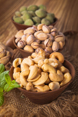 mix nuts on a wooden table 