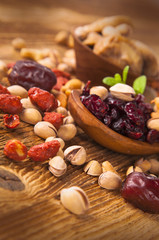 mix nuts on a wooden table 