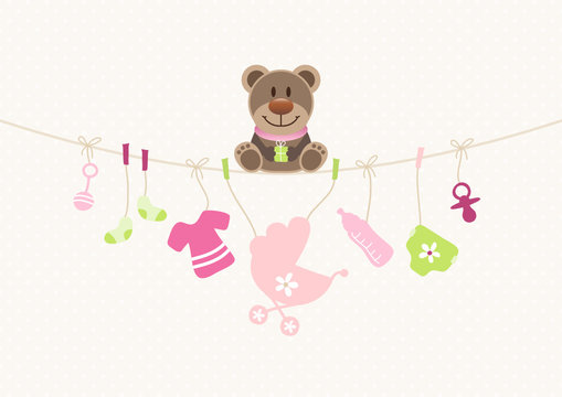 Teddy Hanging Baby Symbols Girl Dots
