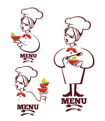 food and cartoon woman chief silhouettes