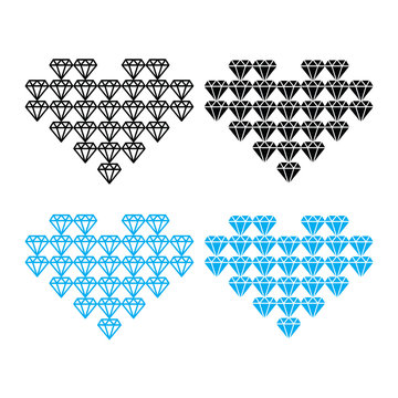 Diamond heart, luxury vector icons set