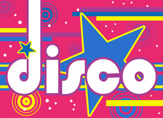 Colorful retro disco wallpaper with stars and design circles