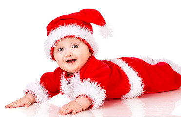 Christmas baby in Santa Claus clothes