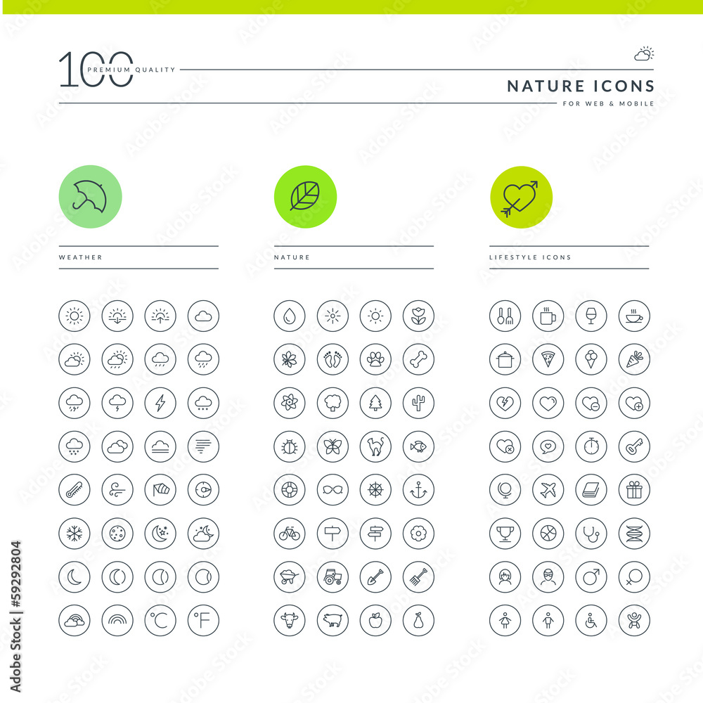 Poster set of nature icons for web and mobile