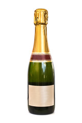 Bouteille de Champagne isoleé sur fond blanc, étiquette vierge