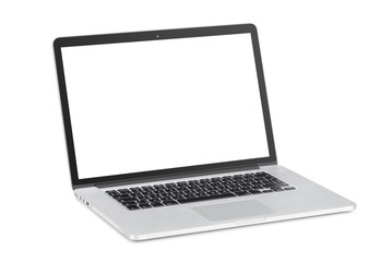 laptop with tilted back white monitor mockup