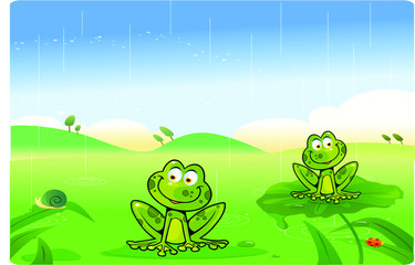 cute frogs cartoon with background