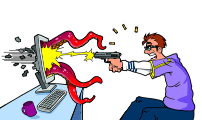 very realistic game! Player shoots the monster from screen.