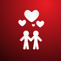 Two Paper People with Hearsts on Red Background