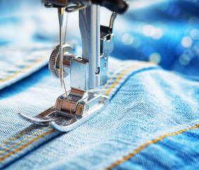 Sewing machine and jeans fabric