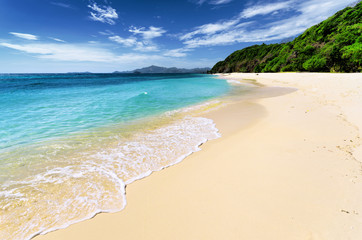 White sand beach and blue sky