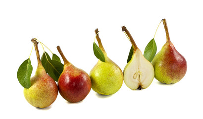 five fresh pears in line