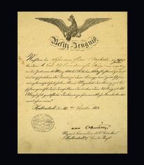 alte antike Urkunde, Besitzurkunde 1850