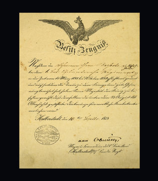 alte antike Urkunde, Besitzurkunde 1850