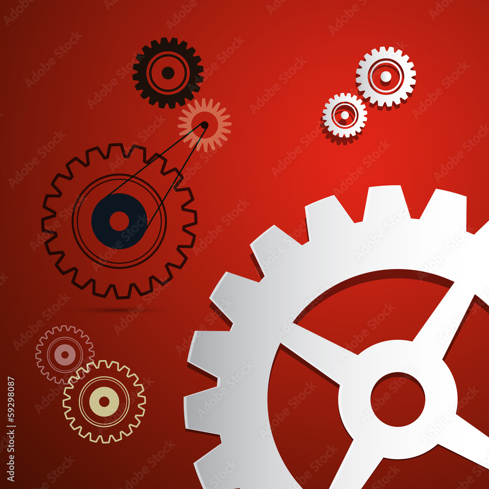 Poster abstract paper vector cogs, gears on red background