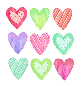 Watercolor hearts collection for Valentine's day