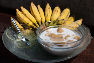 Banana in coconut milk ,Thai desert