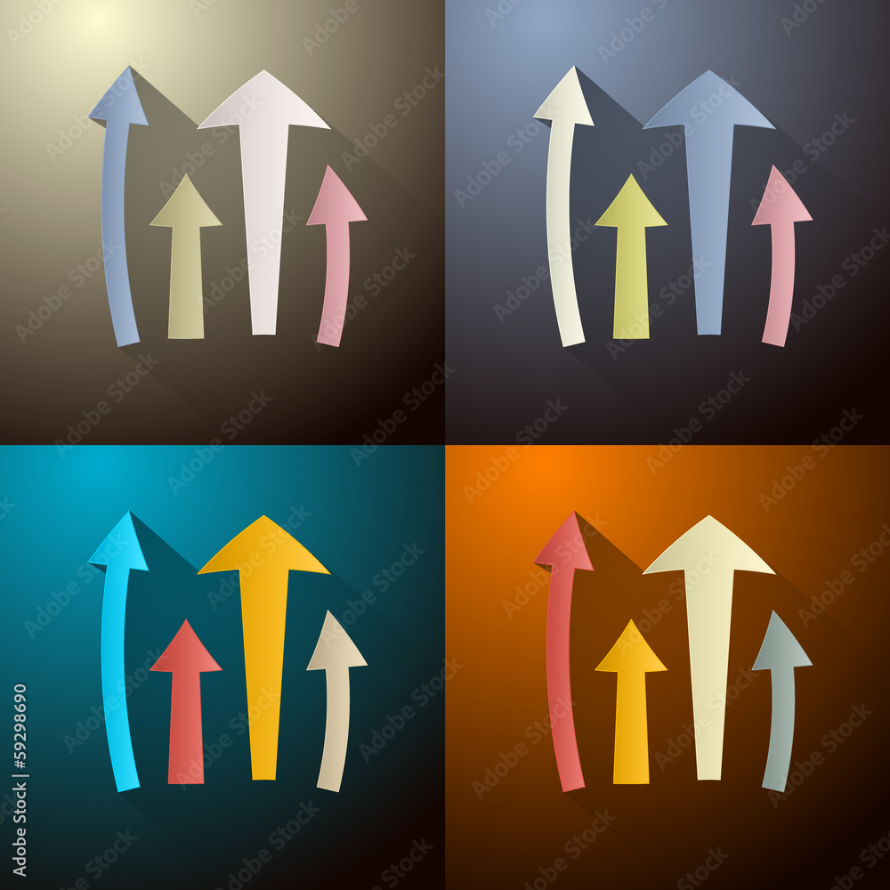 Poster retro vector arrows set on four different dark backgrounds