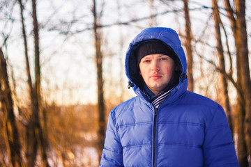 Handsome Man In Winter Forest